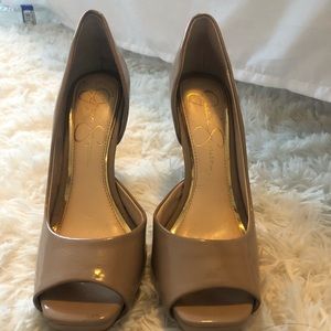 Nude peep toe heels